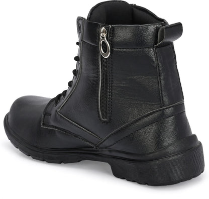 Shoe Island Men's Brown Leatherette Zipper Bike Riding Hiking High Ankle Long Boots For Men Boots For Men (Black , 8)